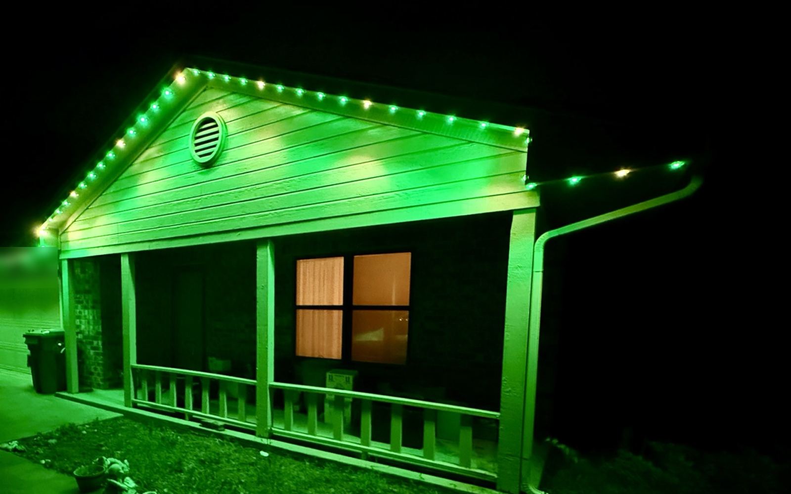 Real installed home with St. Patrick’s permanent lighting behind the fascia