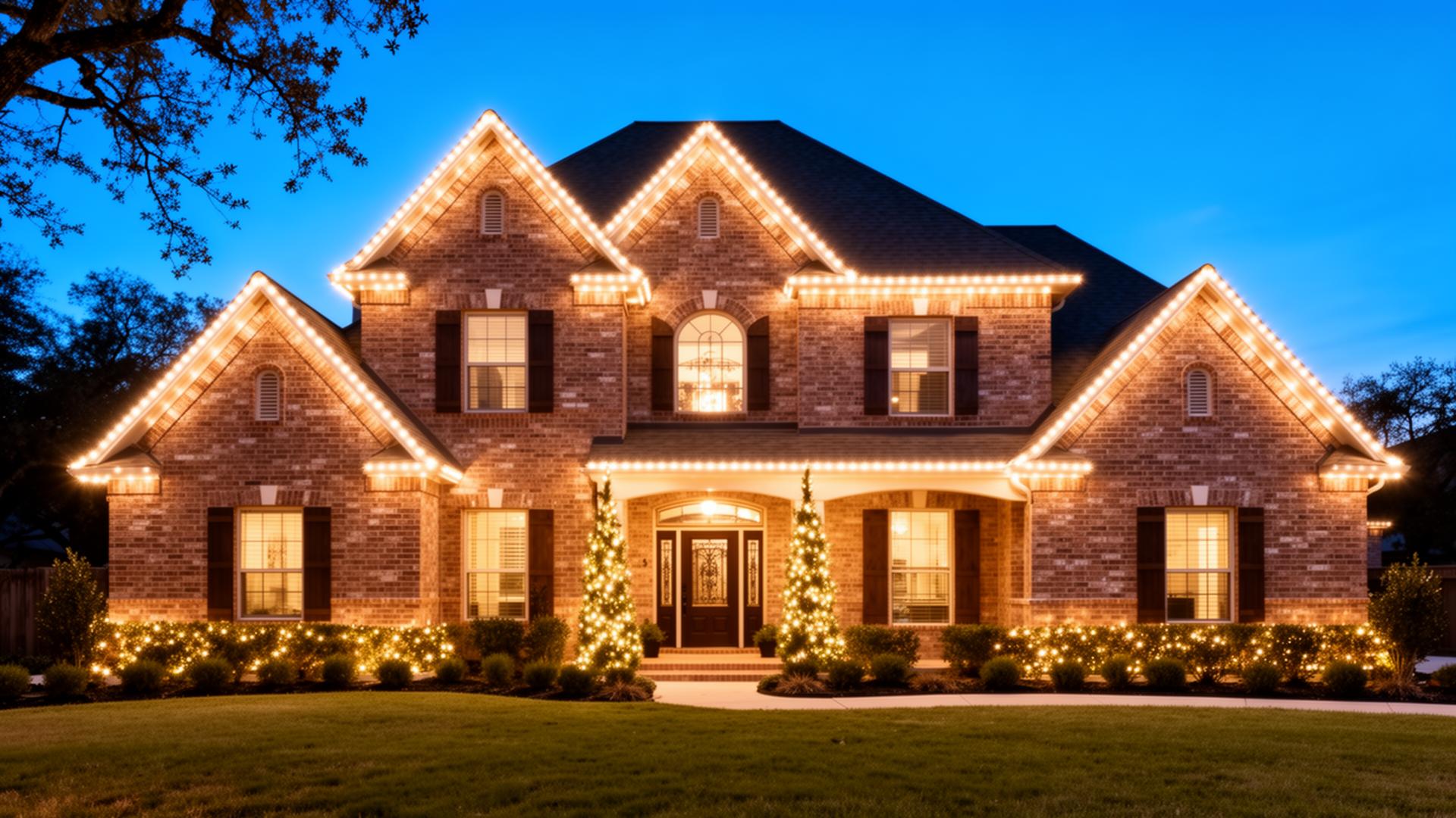 Front entry illuminated with warm landscape lighting